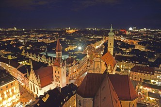 Europe, Germany, Bavaria, Munich, View from St Peter's, Marienplatz, Christmas, View of Old Town