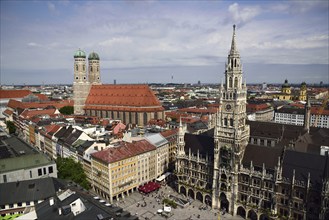 Europe, Germany, Bavaria, City of Munich, Marienplatz, Church of Our Lady, City Hall, View from St