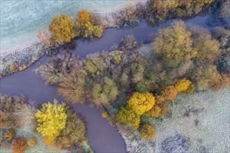 Aerial view of the Hunte in autumn, Meander, Hunte loop, Hunte, river, tree, forest, autumn