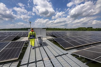 Germany's largest floating solar power plant on the Silbersee III, a quarry pond no longer used for