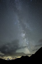 Milky Way and starry sky with Montafon mountains, Tschagguns, Rätikon, Montafon, Vorarlberg,