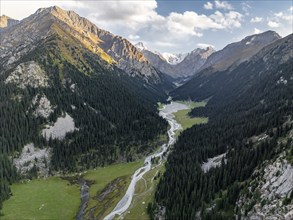 Aerial view, Green Mountain Valley, Chon Kyzyl Suu, Tien-Shan Mountains, Kyrgyzstan, Asia