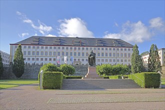 Baroque Friedenstein Palace and monument to Duke Ernst I the Pious of Saxe-Gotha-Altenburg, Gotha,