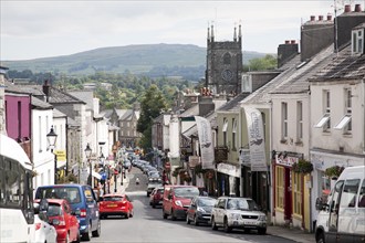 View over the town centre of Tavistock, Devon, England towards the moors of Dartmoor national park