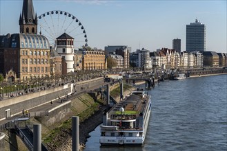 Skyline of Düsseldorf on the Rhine, Mannesmannufer, houses on the banks of the Rhine, Old Town,