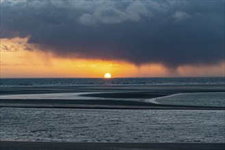 North Sea, weather, storm, sunset, North Sea island Borkum, East Frisia, Lower Saxony, Germany,