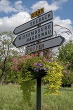 Signposts to various places, Alsace, Bas-Rhin, Grand Est, France, Europe