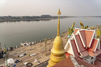 View from the roof of the Buddhist temple Wat Lam Duan across the Mekong to Laos, Nong Khai,