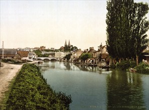 Bank of the Vire, Saint Lo, Normandy, France, ca 1890, Historic, digitally restored reproduction