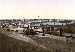 Bridlington, the harbour, Yorkshire, England, digitally restored reproduction from a 19th century