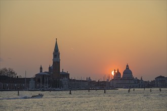 Sunset view of the Campanile di San Maggiore, Venice, Metropolitan City of Venice, Italy, Europe