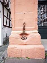 Pillory at the town hall around 1608, Bernkastel, Moselle, Rhineland-Palatinate, Germany, Europe