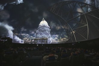 Projection dome rocket launch in the planetarium, Swiss Museum of Transport, Lucerne, Switzerland,