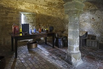 Kasteel van Laarne, interior showing storage cellar inside 14th century medieval moated castle near