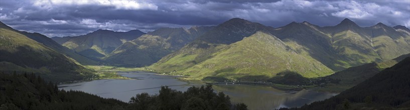 Five Sisters of Kintail and Loch Duich seen from Màm Ratagan, Scottish Highlands, Highland,