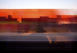 Long exposure from a moving train, Hagen, North Rhine-Westphalia, Germany, Europe