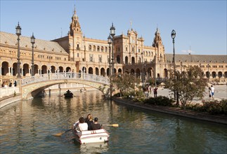 The Plaza de España, Seville, Spain built in 1928 for the Ibero-American Exposition of 1929. It is