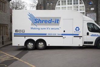 Shred-it paper secure recycling vehicle, Somerset, England, United Kingdom, Europe