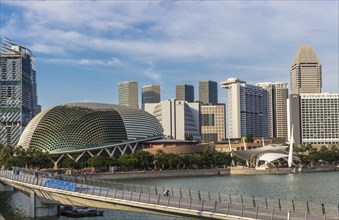 Modern futuristic buildings and bridge in the center of Singapore