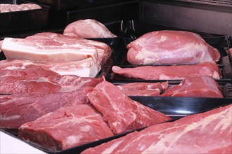 Variation of fine meat products in the butcher's shop