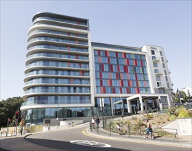 Modern architecture of Hilton Hotel, Bournemouth, Dorset, England, UK