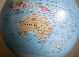 Focus on Australia and Pacific on world globe