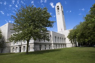 Tower of Brangwyn Hall, Guildhall, Swansea, West Glamorgan, South Wales, UK