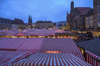 View of the Nuremberg Christmas Market, on the right the Church of Our Lady, Nuremberg, Middle