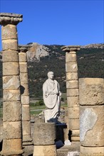 Statue of Emperor Trajan in the forum, Baelo Claudia Roman site, Cadiz Province, Spain, Europe