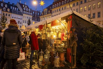 The historic Christmas market on the Neumarkt in front of the Church of Our Lady, Dresden, Saxony,