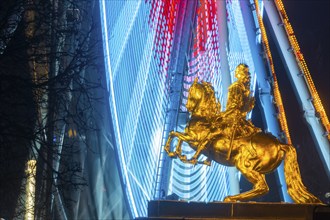 Augustus Market in Dresden. Equestrian statue of Augustus the Strong, also known as the Golden