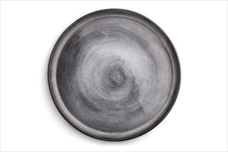 Empty gray ceramic plate isolated on white background. Top view, flat lay, close up