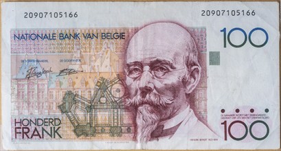 Hendrik Beyaert, (1823-1894) Belgian architect, portrait on old Belgian 100-franc banknote