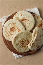 Pita bread, stack, on the table, no people