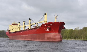 Cargo ship DSM Castor travelling through the Kiel Canal, Kiel Canal, Schleswig-Holstein, Germany,