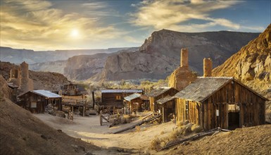 Goldmine village in the US. Arizona and Utah, scene for western movie, AI generated