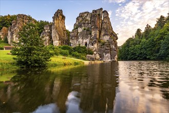 The Externsteine, a sandstone rock formation, Wiembecketeich, in the Teutoburg Forest, near