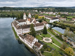 Aerial view of the former Benedictine abbey with the monastery church of St Mary on the Rhine