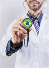 Brazil health and medical insurance concept. Healthcare System Brazil, doctor holding sthetoscope