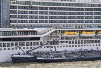 The cruise ship AIDA Prima is refuelled, moored at the Cruise Terminal Rotterdam, Netherlands