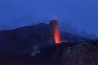 Italy, Sicily, Aeolian Islands, Tyrrhenian Sea, San Vincenzo, summit of Stromboli volcano 924 m,