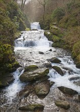 Hoar Oak Water river waterfall at Watersmeet, Lyn Valley, near Lynmouth, Exmoor national park,