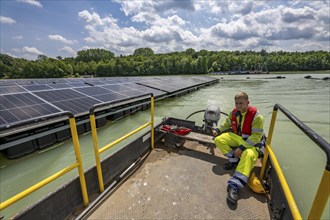 Germany's largest floating solar power plant on the Silbersee III, a quarry pond no longer used for