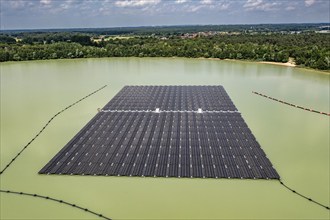 Germany's largest floating solar power plant on the Silbersee III, a quarry pond no longer used for