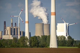 Neurath lignite-fired power station, RWE Power AG, wind farm partly owned by RWE, Grevenbroich,