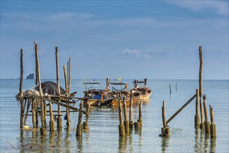 Remains of a jetty at Phang Nga bay near Koh Yao Noi, seascape, seascape, nature, longtail boat,