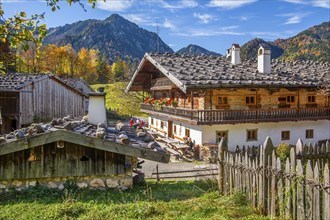 Markus Wasmeier Farm Museum in autumn, Schliersee, Mangfall mountains, Upper Bavaria, Bavaria,