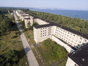 Aerial view of Prora, the four kilometre long seaside resort built by the National Socialists. At