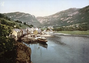 Eide Hardanger from the south, Hardangerfjord, Norway, View from 1885, Historical, digitally