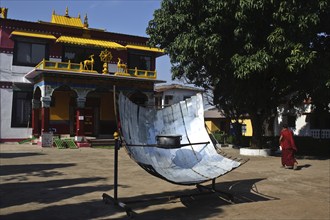 Solar panel used for cooking in a tibetan monastery at Mainpat, Chhattisgarh, India, Asia